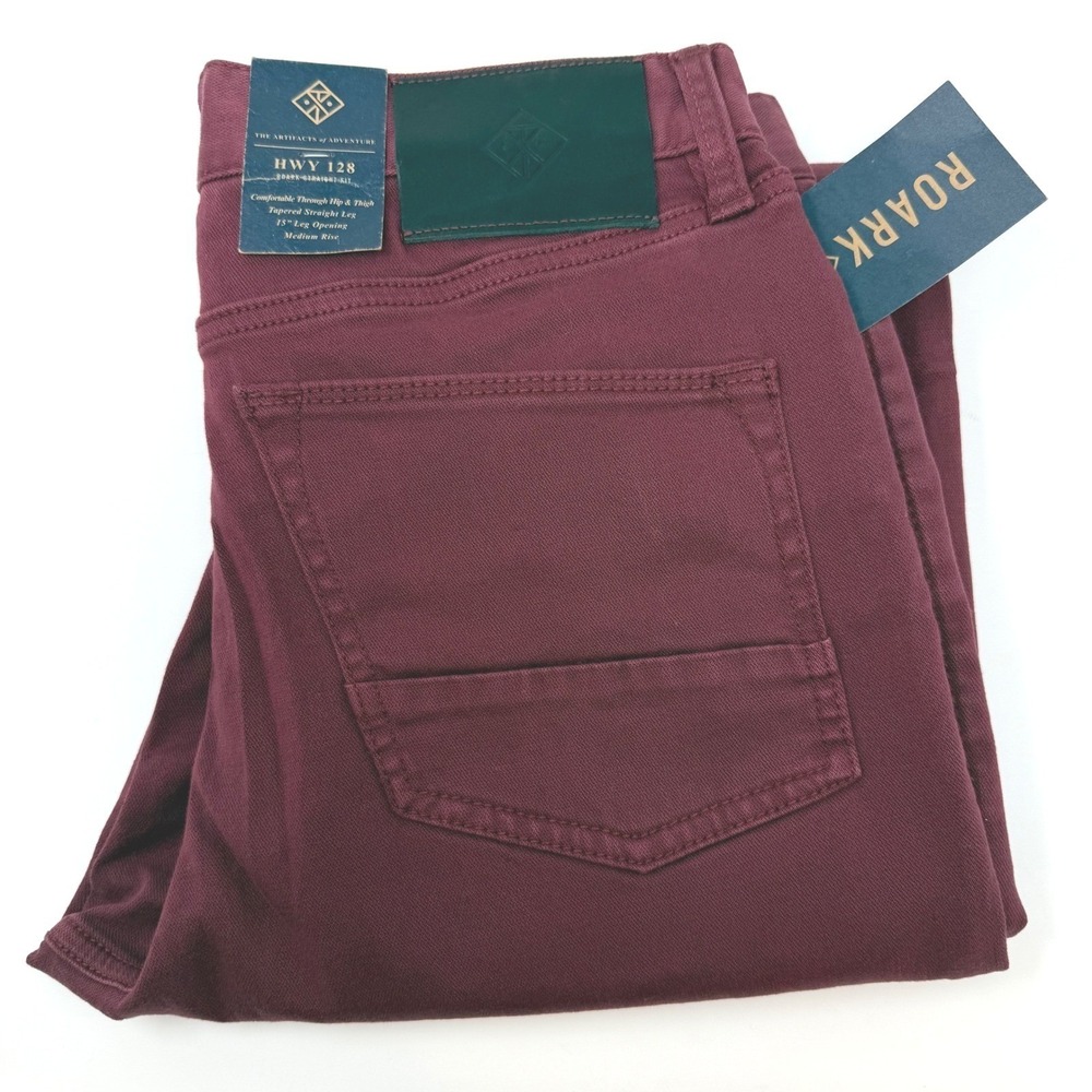 Roark HWY 128 Straight Fit Denim Burgundy Pants Mens 30x32 NEW